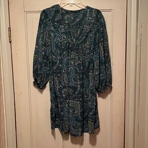 a.n.a Teal Paisley Long Sleeve Blouse